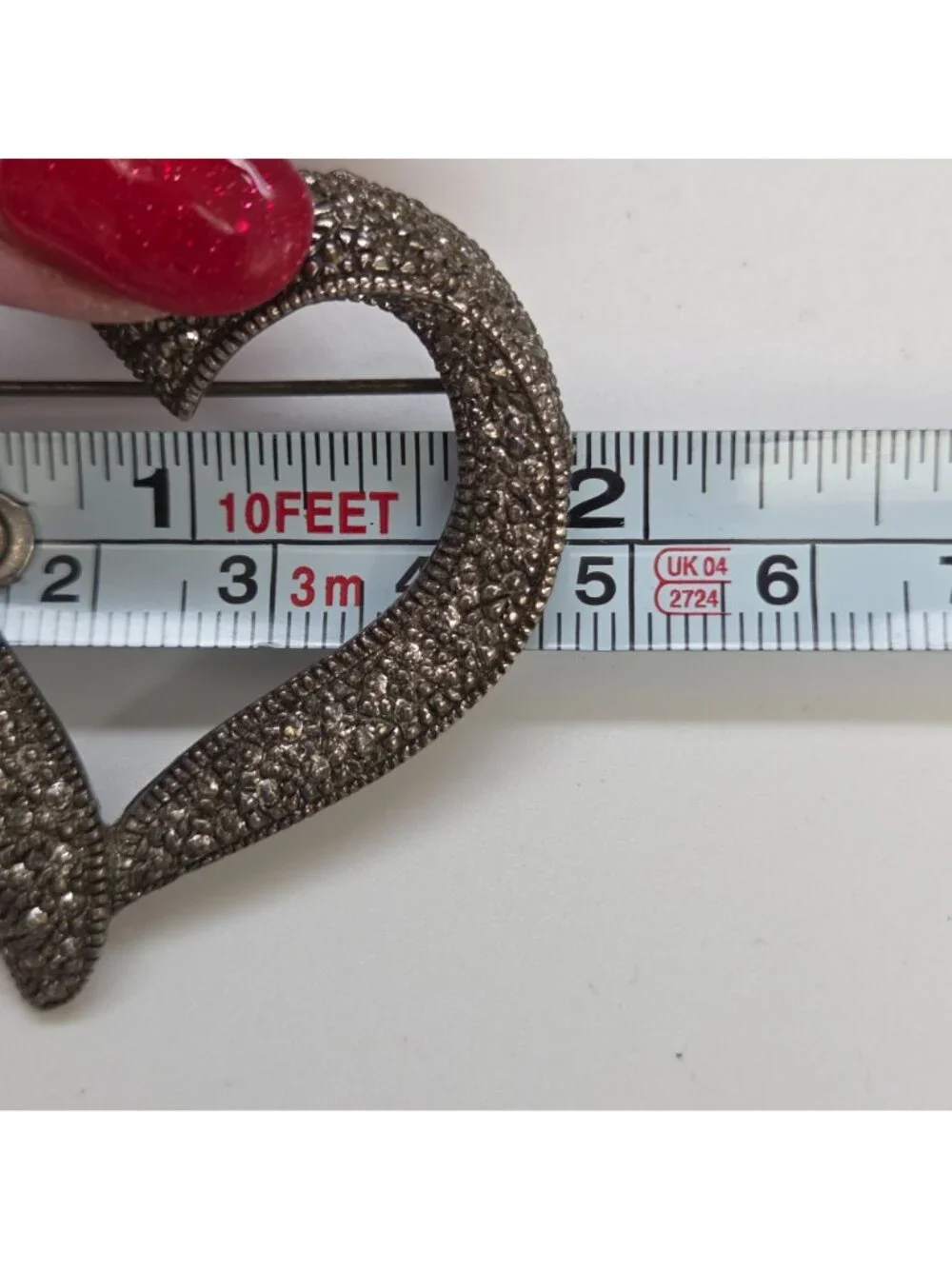 Vintage Silver Marcasite Open Heart Brooch